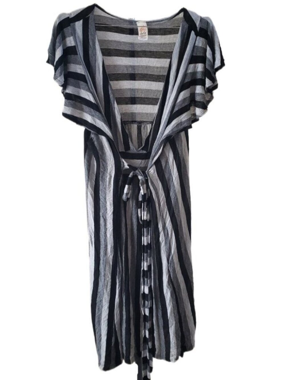 Toto Collection Gray Black Striped Wrap Dress
